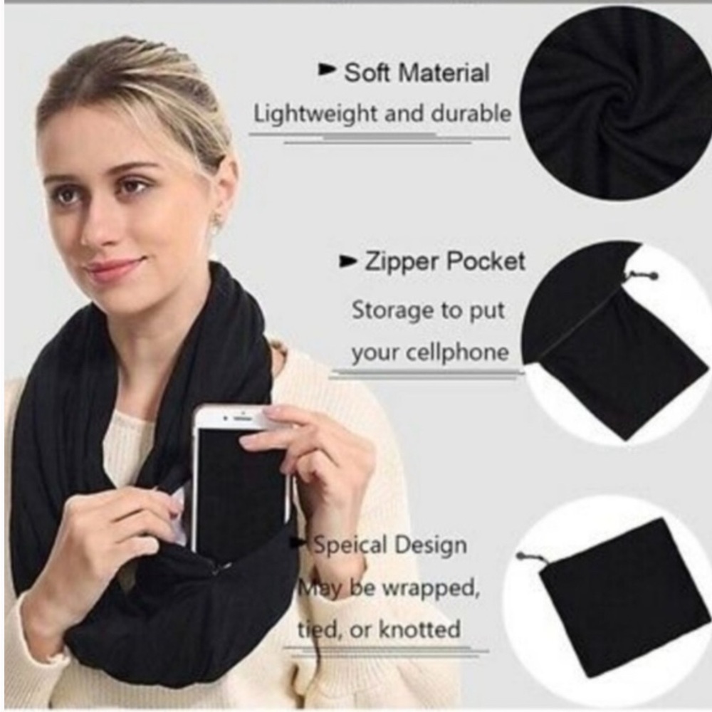 Beyond yoga infinity scarf with pocket Elegant Black Women's